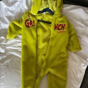 Dr. Seuss Grinch Lime Green Plush Hooded Baby Footie